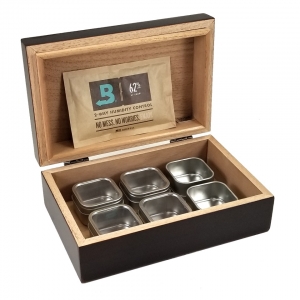 Cannabis Humidor with (6) 2oz Clear Lid Tins & 62% Boveda