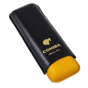 Cohiba Leather Adjustable 2 Cigar Case - Black Yellow & White