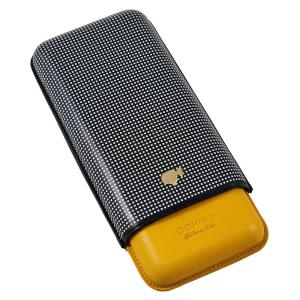 Cohiba Leather Adjustable 3 Cigar Case - Black Check & Yellow