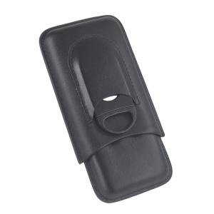 3 Cigar Black Leather Case with Cutter
